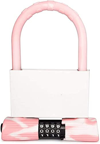 ESHINEDE Candado en U for Bicicleta Candado en U de Silicona for Bicicleta Candado en U de combinación reiniciable Candado en U de Servicio Pesado (Color : Pink)