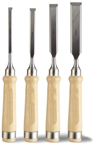 Set di scalpelli for legno 4 pezzi, utensili manuali for intaglio del legno pesanti, sgorbie professionali for carpenteria for la lavorazione del legno Scalpello a mano con manici in legno (8MM,13MM,1