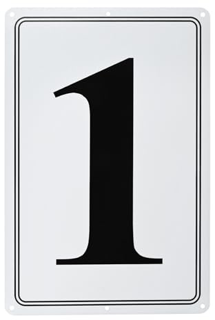 M METERXITY Aluminum Number Sign 1 11.8 Inch, Black Text On White | Rust Free Waterproof Reflective Plate, for Garden, Door, Mailbox, Parking Lot, House Number Wall Decor Sign