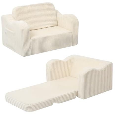 MeMoreCool Sofá de pana para niños, sillón de relax para niños, sofá de salón para bebés, minisofá para rincones acogedores, sofá plegable para niños y niñas de 1 a 3 años, color beige