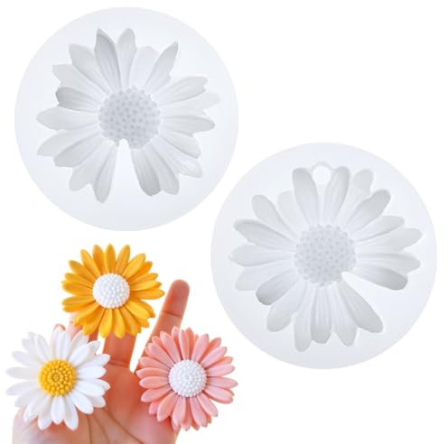 Ptwola 2 moldes de silicona con diseño de margaritas para velas, decoración de crisantemo 3D para fondant, chocolate, pastel, cupcakes, bricolaje, caramelos, chocolate, azúcar, jabón, cera