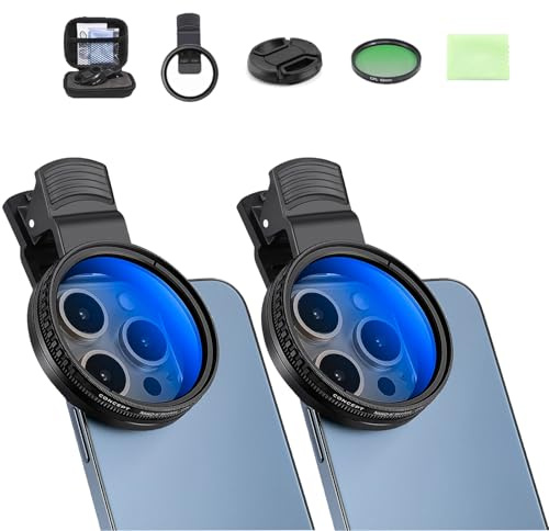 52mm Clip-0n CPL Phone Camera Lens Filter Kit, 52mm CPL Filter for Phone with Clip, Circular Polarizer Polarizing Filter Compatible for iPhone 16 15 14 13 12 11, Motorola, Other Smart Phones (2Pcs)