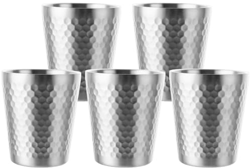 LOPYXBR 5 Stück Edelstahlbecher 300ml Edelstahl Becher, Doppelwandige Edelstahl Tasse, Stapelbar Metallbecher Ohne Henkel, Silber Camping Becher für Zuhause, Restaurant, Party, Outdoor