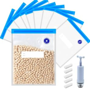 Set di 16 sacchetti salvafreschezza sottovuoto con pompa ad aria e chiusura a clip, 26 x 28 cm, per alimenti, riutilizzabili e ermetici, ideali per conservare alimenti in frigorifero