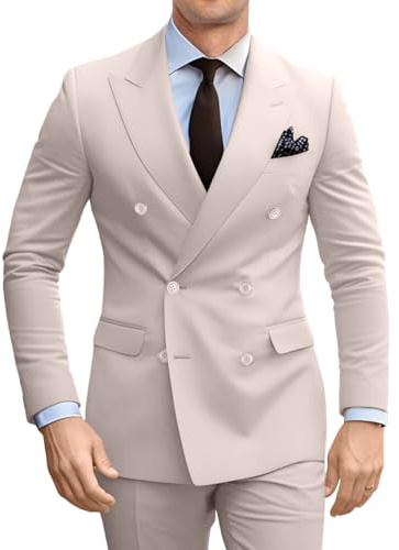 Fesenbo Double Breasted Suit Men Slim Fit 2 Pieces Suit Blazer Pants Formal 2 Button Tuxedo Jacket for Wedding Business Prom