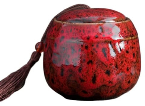 Keramik-Vorratsdose mit luftdichten Deckeln, Küchen-Vorratsdosen für losen Tee, Kaffee, Gewürze, runde Kanister, 70/130/500 ml (M,Rot)
