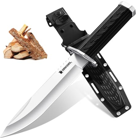 DRGSKL Outdoor Messer Survival mit Kydex-Scheide aus D2 Werkzeugstahl | Bushcraft Messer Für alle Outdoor Aktivitäten, 15° V-Schliff, Ergonomischer Griff für Camping Perfekt für Männer(Schwarz)