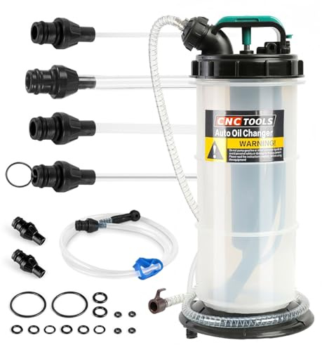 TECKZOON Pompe d’Aspiration d’Huile Manuelle 5,3 L, Pompe à vidange résistante à la Corrosion avec 6 tuyaux, soupape de sécurité, 2 Joints de Rechange & Tuyau 1,5 m pour Voiture, Moto, Bateau & Usage