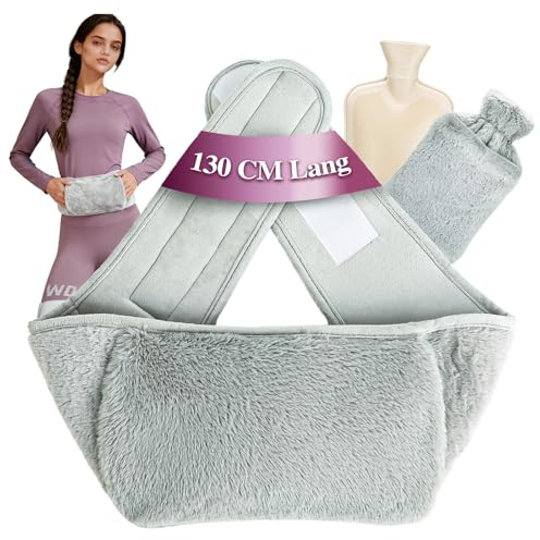 FORRINX Cintura termica con bottiglia d’acqua calda 1 L, extra-lunga 130 cm, copertina morbida rimovibile, fascia riscaldante per pancia, vita e collo, gomma naturale certificata BS 1970:2012