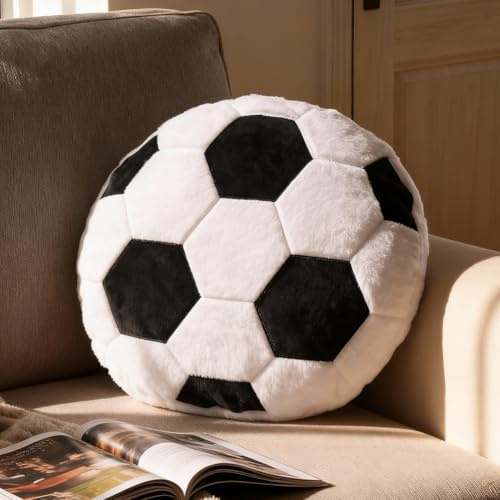 Wapasezyar Cojín de peluche de fútbol, mullido, como cojín de asiento de pelota deportiva, decoración creativa, regalo de fiesta de cumpleaños (35 cm)