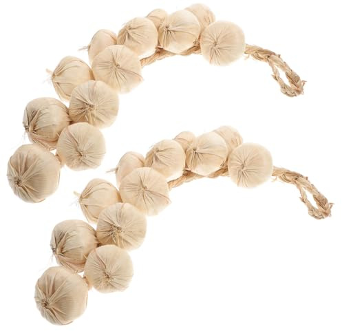 BAZEITFLOW 2pcs Lifelike Hanging Fake Garlic Strings Decorative Garlic Prop for Photography White Artificial String for Kitchen and Halloween Party Decor
