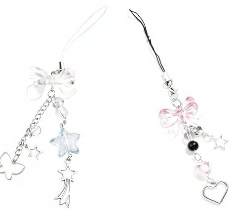 EULAPGOE Lote de 2 Colgantes para Teléfono Móvil, Adornos de Búho Negro y Estrella con Borlas, Accesorios Multifuncionales para Móviles, Bolsos y Claves, Mujeres