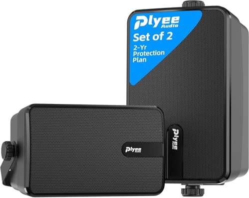Plyee Audio Altavoz Bluetooth para Exterior, Altavoz de Pared Activo + Pasivo, Diseño Compacto, Compatible con Entrada Auxiliar, Adecuado para Patio, Porche, Garaje, Pack de 2 (MZ-650)