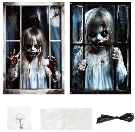 Halloween Deko Gruselig Fensterbilder, Fensteraufkleber, 120 x 80cm | Halloween Deko Fenster Vorhang, Gruselig Dekoration, Draußen Fensterdeko Türdeko, Decorations für Horror Party