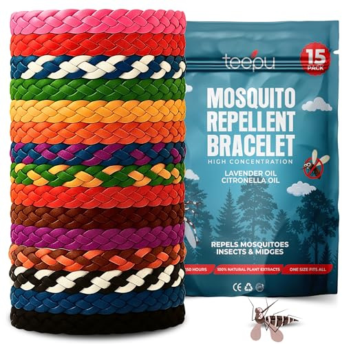 Mosquito Repellent Bracelet 15 Pack, Mosquito Bands 350 Hours Insect Repellent Protection, Deet-Free, Natural Insect Repellent Bracelet for Adults & Kids