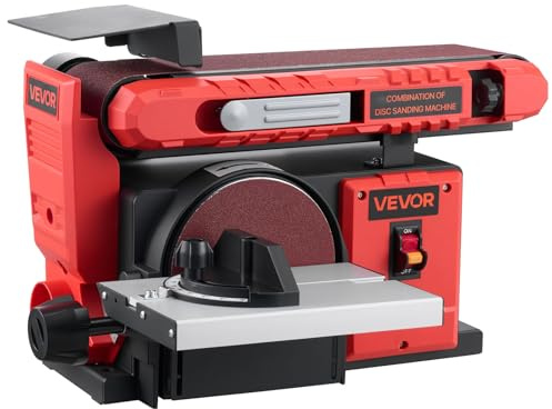 VEVOR Ponceuse à Bande et à Disque 400 W Bande Abrasive Réglable 101,6 x 914,4 mm Disque de Ponçage 152,4 mm Table de Travail Réglable 0-45° avec Port de Poussières pour Travail du Bois et Bricolage