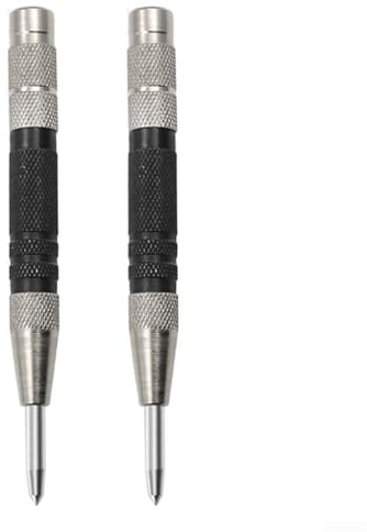 Automatic Center Punch Tool, Adjustable Tension for Marking on Wood, Metal, Glass, and Plastic, Hardened Steel Body with for CR-V Tip, 155mm (2-Pack)