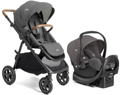 Joie Hazel and Rue Travel System – 4-in-1 Travel System with Lightweight Baby Car Seat and an Included Anti-Rebound Base for Easy Install and All-Terrain Stroller (Thunder)