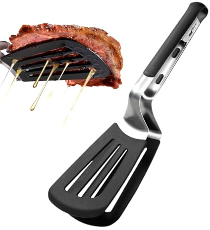 Tenazas Espátula de Parrilla - Utensilio de Cocina para a la Parrilla | Volteador y Pinzas de Cocina | Para Carne Pescado Camarón Cordero Pizza Pancakes BBQ