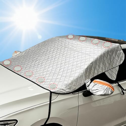 Linarun Sonnenschutz Auto Frontscheibe 156×125cm, Windschutzscheiben Abdeckung Faltbar Sonnenblende Auto Frontscheibenabdeckung mit Magnet und 4 Bändern für Sommer Sonne UV Hitze