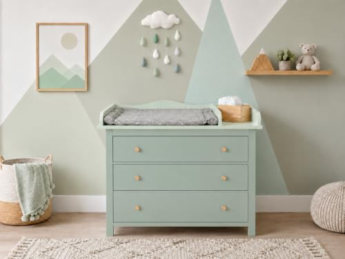 KraftKids XXL Wickelaufsatz passend für HEMNES inkl. Trennfach – 18 mm Holz – Wickelfläche 78x78 cm – Pastellgrün