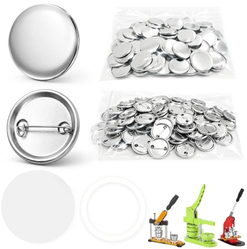 KIRVOVIY 100 Set 32mm Button Maker Supplies, Blank Pin Back Button Parts with Clear Film, Badge Making Kit for Badge Maker Machine