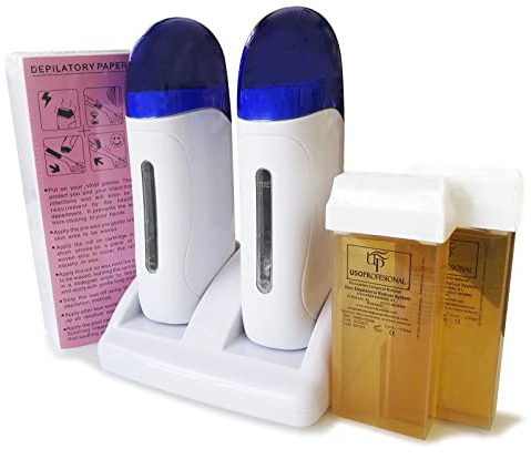 Crisnails® Kit de Depilación Profesional, 1 Calentador de Cera Tibia Roll-on(Modelo Doble), 2 Cartuchos de Cera(100ml/ud), 1 Paquete de Bandas Depilatorias(100uds)