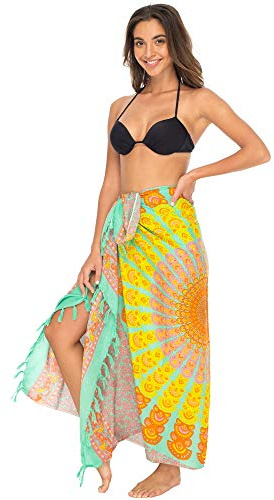 Back From Bali Womens Beach Swimsuit Bikini Cover Up Wrap and Clip Sarong Peacock Mint Sunset
