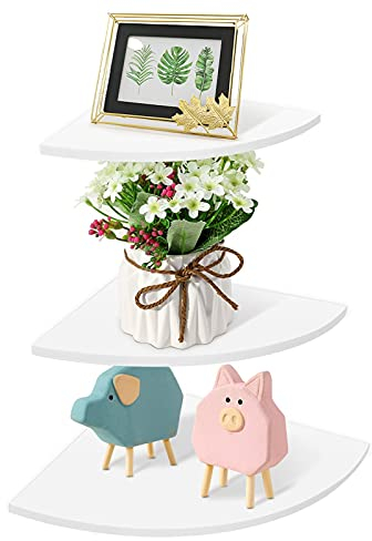 Eckregal Weiß, 3 Stück Wandregal Eckwandregal Bücherregale Schwimmendes Wand-Lagerregal Schwimmend für Wohnzimmer Schlafzimmer Zuhause Büro