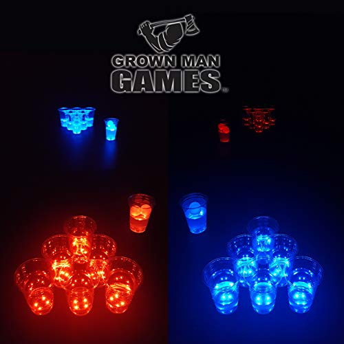 Grown Man Games LED Beer Pong Set w/Glow in The Dark Cups and Pong Balls - Table and Yard Games - Indoor and Outdoor Games - Drinking Games for Party (14 Cup)