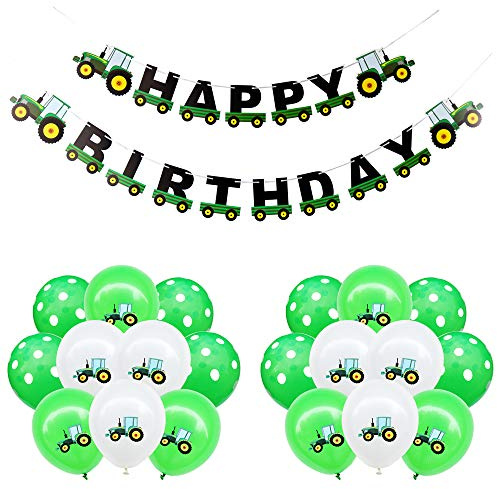 Traktor Kindergeburtstag Deko,Traktor Happy Birthday Geburtstag Girlande Banner und 20 Luftballons Traktor Auto Folienballons Geburtstagdeko für Jungen Party