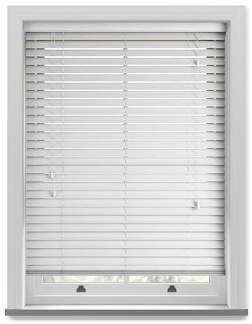 New Edge Blinds - Custom Venetian Blinds with Strings - Fine Grain Faux Wood - Cut to Fit, Up to 120cm x 130cm - Made to Measure for Bedrooms, Bathrooms or Kitchens
