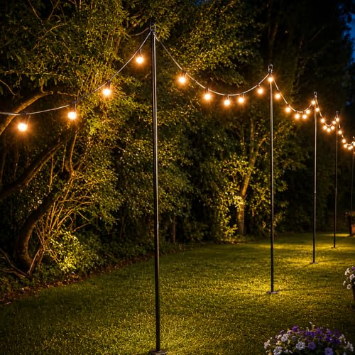 Festive Lights - Poteaux de guirlande de 1,5 m ou 2,4 m pour suspendre des lumières décoratives, des lanternes, des guirlandes, des lumières de Noël – En acier métallique robuste pour jardin, mariage