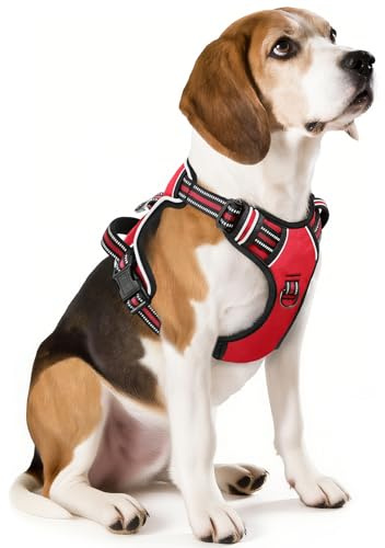 HEELE Hundsele, No-Pull-hundsele, Hundsele Antidrag, Bröstsele för Hundar, Sele för Små, Medelstora och Stora Hundar, Andningsbar, Justerbar, Reflekterande Hundsele Med Vadderat Handtag, Röd, M
