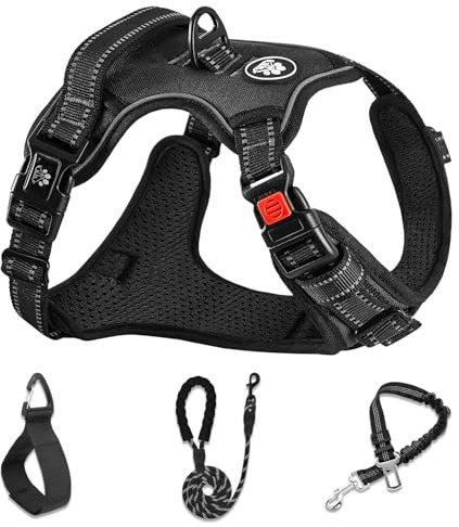 NESTROAD Svart Hund Sele, Anti Pull Medium Hundväst Sele och Blyset, Storlek M för Hundselen av Nacke 33~43CM Bröst 43~64CM, Reflekterande Escape Proof Husdjur Stillbehör för Träning Gående