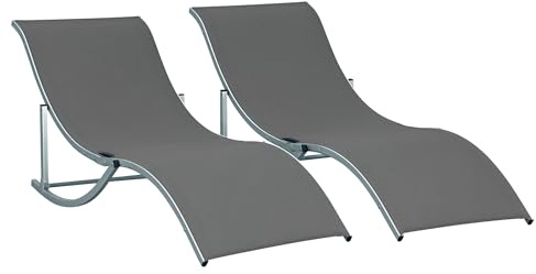 Outsunny Set di 2 Lettini Prendisole da Giardino Pieghevoli, Sdraio da Giardino in Texteline e Alluminio, per Spiaggia, Piscina, 61x165x63 cm, Grigio Scuro