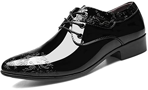 WOkismD Chaussures en Cuir Chaussures d'affaires Respirables pour Hommes Chaussures de Luxe Oxford Bureau pour Hommes Chaussures de Mariage Plates Chaussures de Costume Brillantes,Noir,43
