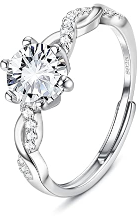 JeweBella 925 Sterling Silber Ringe für Damen Verstellbarer Verlobungsring Eheringe Glänzend Cubic Zirkonia Fingerring Trauringe Engagement Promise für Frauen Paar Schmuck
