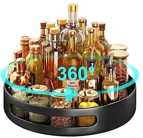 AUHOU Lazy Susan - Plato giratorio 360°, metal y acero, bandeja giratoria para frigorífico, redondo, estante para especias, para cocina, despensa, armario, encimera (hierro - 30 cm)