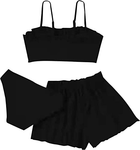 Topgrowth Accessorio Bikini Mädchen Teenager mit Shorts Bikini Kinder Zweiteiliger Badeanzüge Rüschen Bikinioberteil mit Triangel Bedruckte Bikinihose