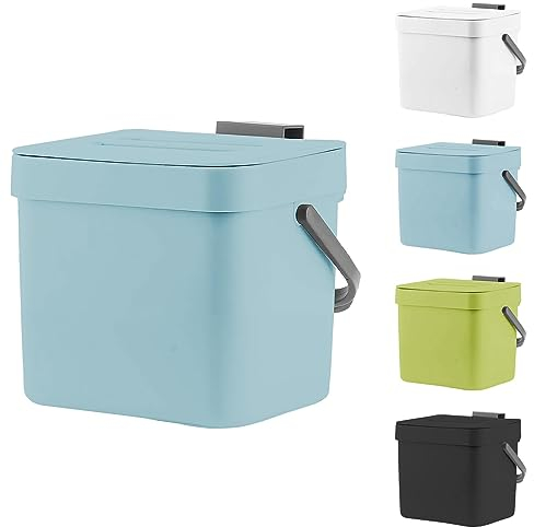 Compost Bin for Kitchen, 1.8 Gallon Hanging Small Trash Can with Lid, Sealed Food Waste Bucket for Counter Top or Under Sink, Indoor Garbage Bins for Bathroom, Bedroom, Living Room, Office (Blue)