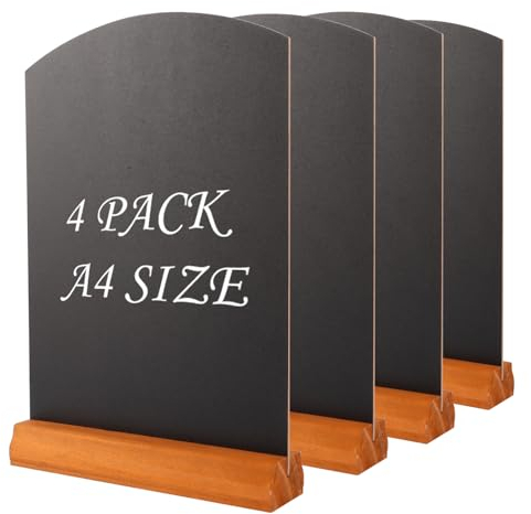 AHAQU 4PCS A4 Chalkboard, 11.8 x 8.6 Inch Tabletop Blackboard with Stand, Menu Chalk Board Sign for Wedding, Bar, Restaurant, Party