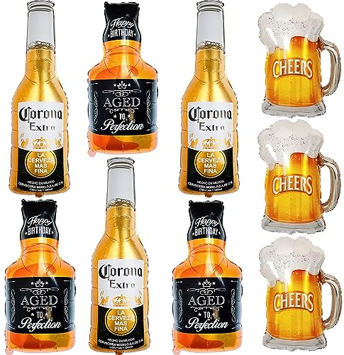 9pcs Corona Whisky Beer Mug Mylar Helium Balloons, Men Women Boys Girls Beer Themed Birthday Party Decoration, Baby Shower Engagement Decoration Supplies