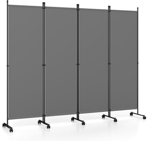 COSTWAY Separé Divisorio Interno 3/4/6 Ante (Grigio, 4 Pannelli con Ruote) | Paravento con Telaio Robusto e Tessuto Resistente, Pannelli Divisori per Ambiente da Ufficio, Salotto e Camera da Letto