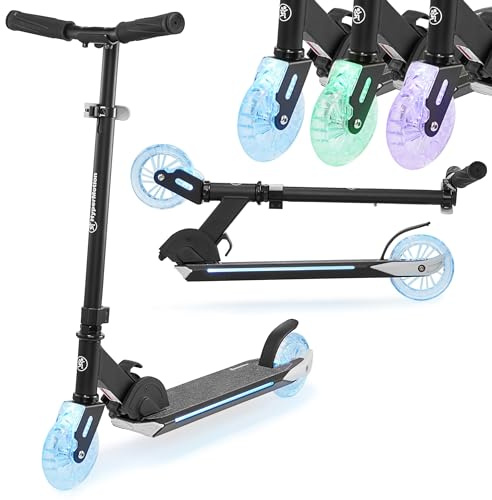 HyperMotion Ice Flash Trottinette Enfant LED 125mm – Pliable, Guidon Réglable, Frein Flex-Fender – pour Filles et Garçons 5+ Ans, Max 50kg, Éclairage Intelligent