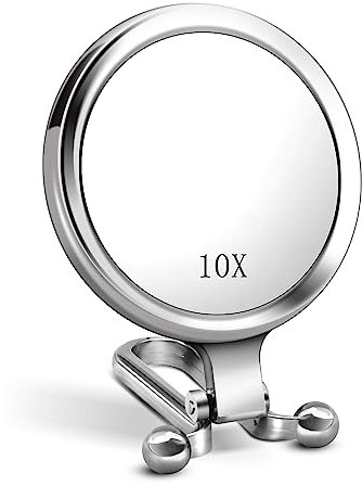 Stianiiie Espejo de Mano 1X 10X con Asa para Viaje,Espejo de Aumento,Magnificación,Asa Ajustable Giratoria,Plegable de Doble Cara,Espejo para Mujeres para Maquillaje de Ojos en Viajes,Espejo Portátil