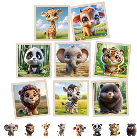 LUMIN TUTU Kinderpuzzle 8 Stück, Puzzle Kinder & Puzzle ab 3, Spielzeug ab 2 Jahre Lernspielzeug | Puzzle 6 Teile Geeignet für Jungen und Mädchen ab 2 3 4 5 Jahren(Wildtiere)