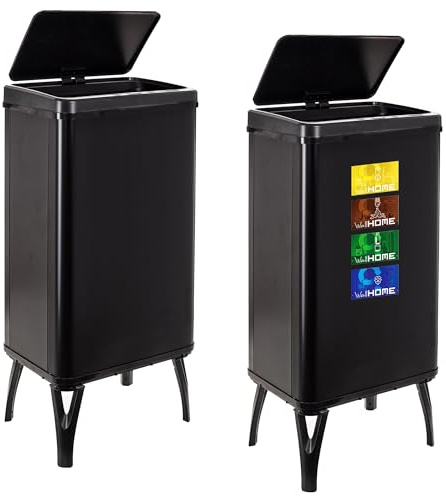Well Home MOBILIARIO & DECORACIÓN 2 Cubos de Basura Inteligente de 50L c/u, Alto: 83,5 (x35,5x26), Negro con Etiquetas magnéticas