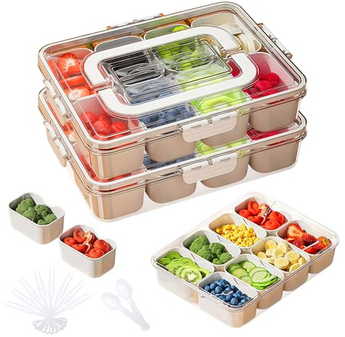 Pilipane Snackbox mit Fächern,Praktische Snackbox mit Deckel, Transparent und BPA-frei – Ideal für Snacks, Obst und Gewürze, Mit 8+4 Fächern und Zeitstempel für Frischekontrolle,2 Stück