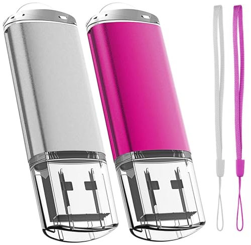 Cle USB 32 Go, EASTBULL Clé USB 2.0 Flash Drive Stockage Disque Mémoire Stick avec Cordes, Ensemble de Deux, Rose/Blanc